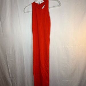 ZARA Dress Womens S Orange Sleeveless High Neck Maxi Bodycon Needs Repair
